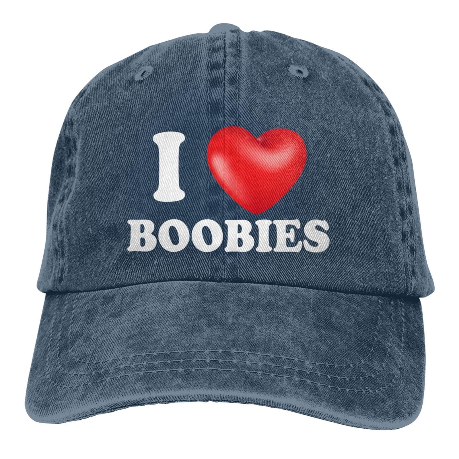 Worn-in style of huesdeaw I Love Boobies hat for casual outfits