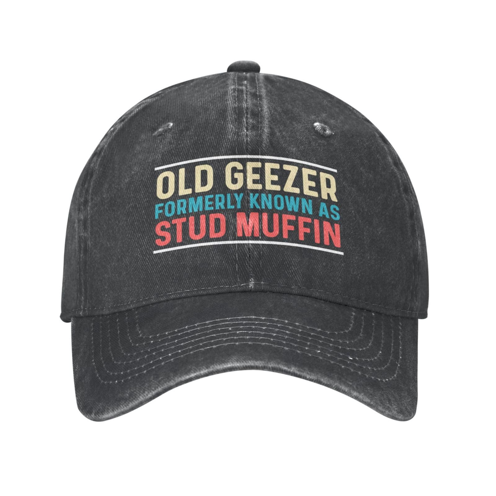 huesdeaw old geezer hat side view, adjustable strap for perfect fit.