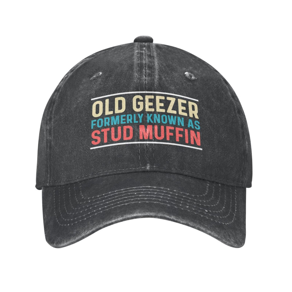 huesdeaw old geezer hat side view, adjustable strap for perfect fit.
