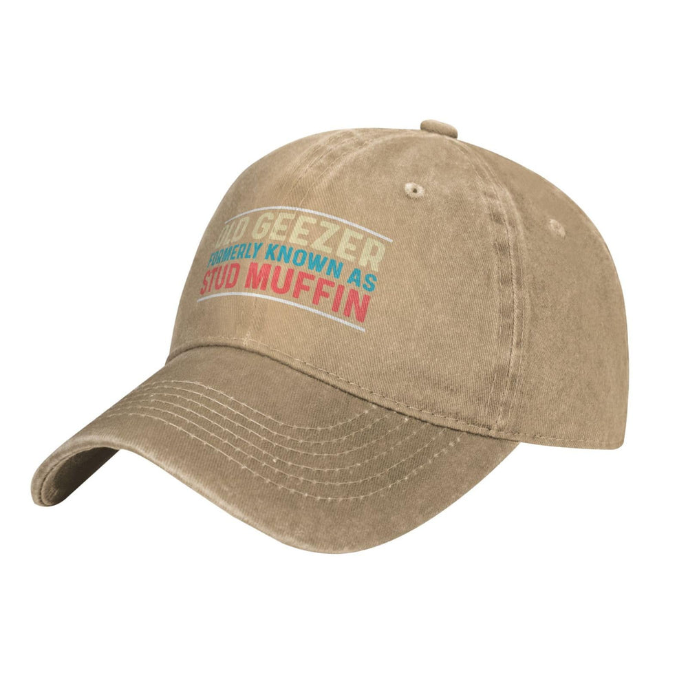 huesdeaw old geezer stud muffin hat front graphic adds casual style for everyday wear