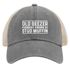 Huesdeaw Old Geezer Stud Muffin Hat front view showing vintage vibe