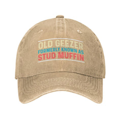 huesdeaw old geezer stud muffin hat side view highlights design detail for versatile styling