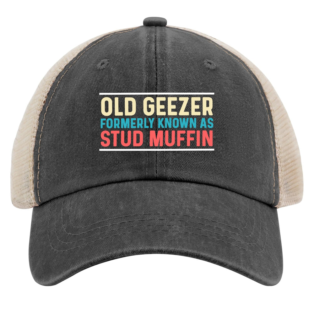 huesdeaw old geezer stud muffin trucker hat for bold outdoorsy style
