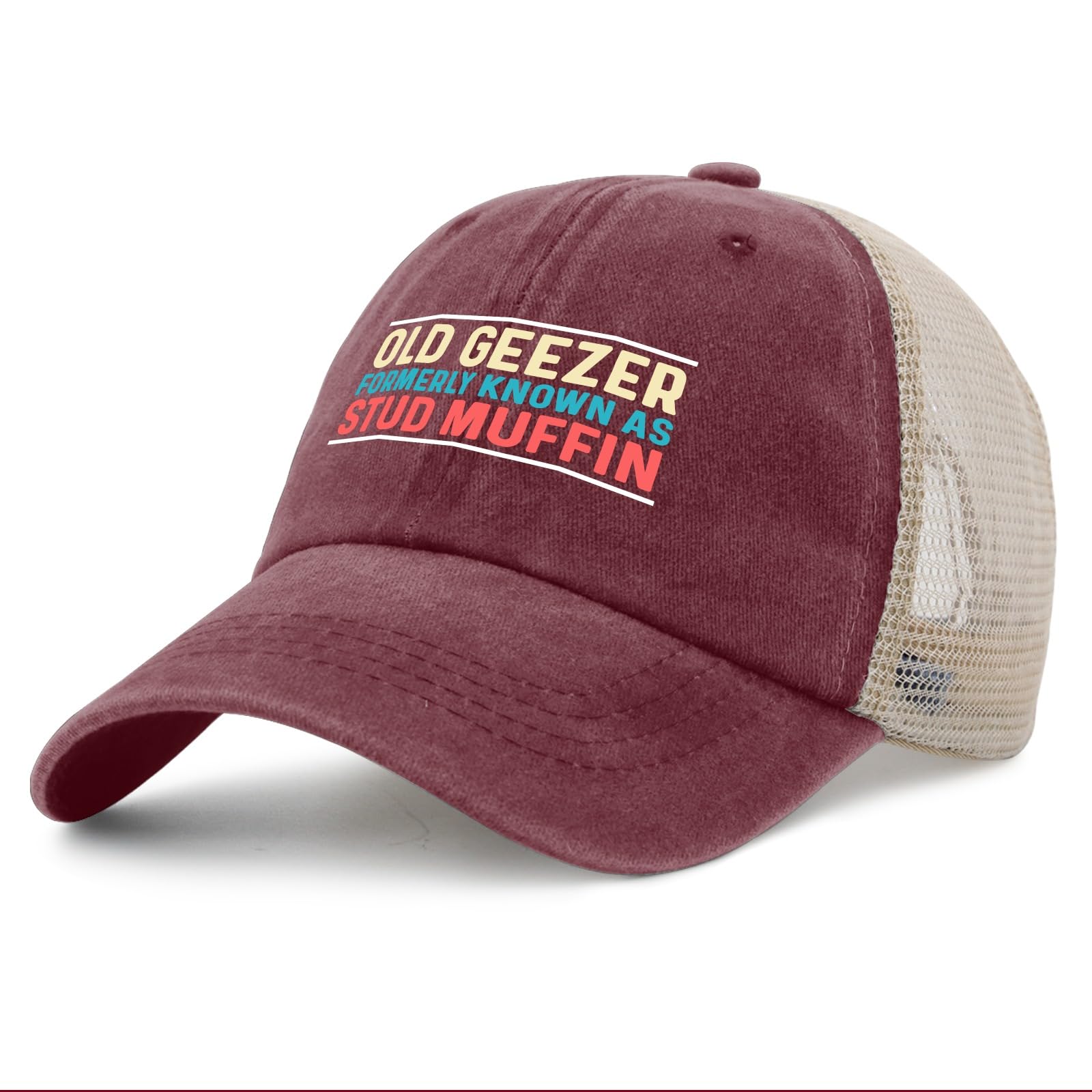 huesdeaw Old Geezer Trucker Hat back strap for adjustable fit and easy wear.