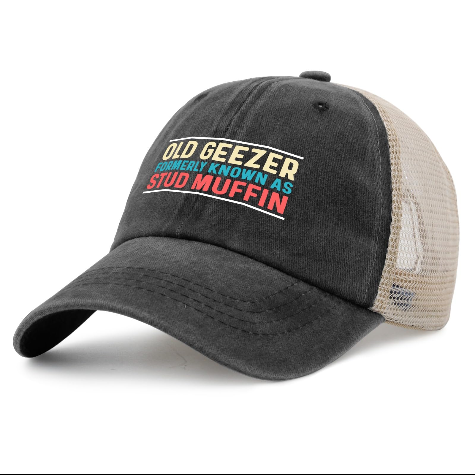 huesdeaw washed denim trucker cap with vintage look and breathable comfort