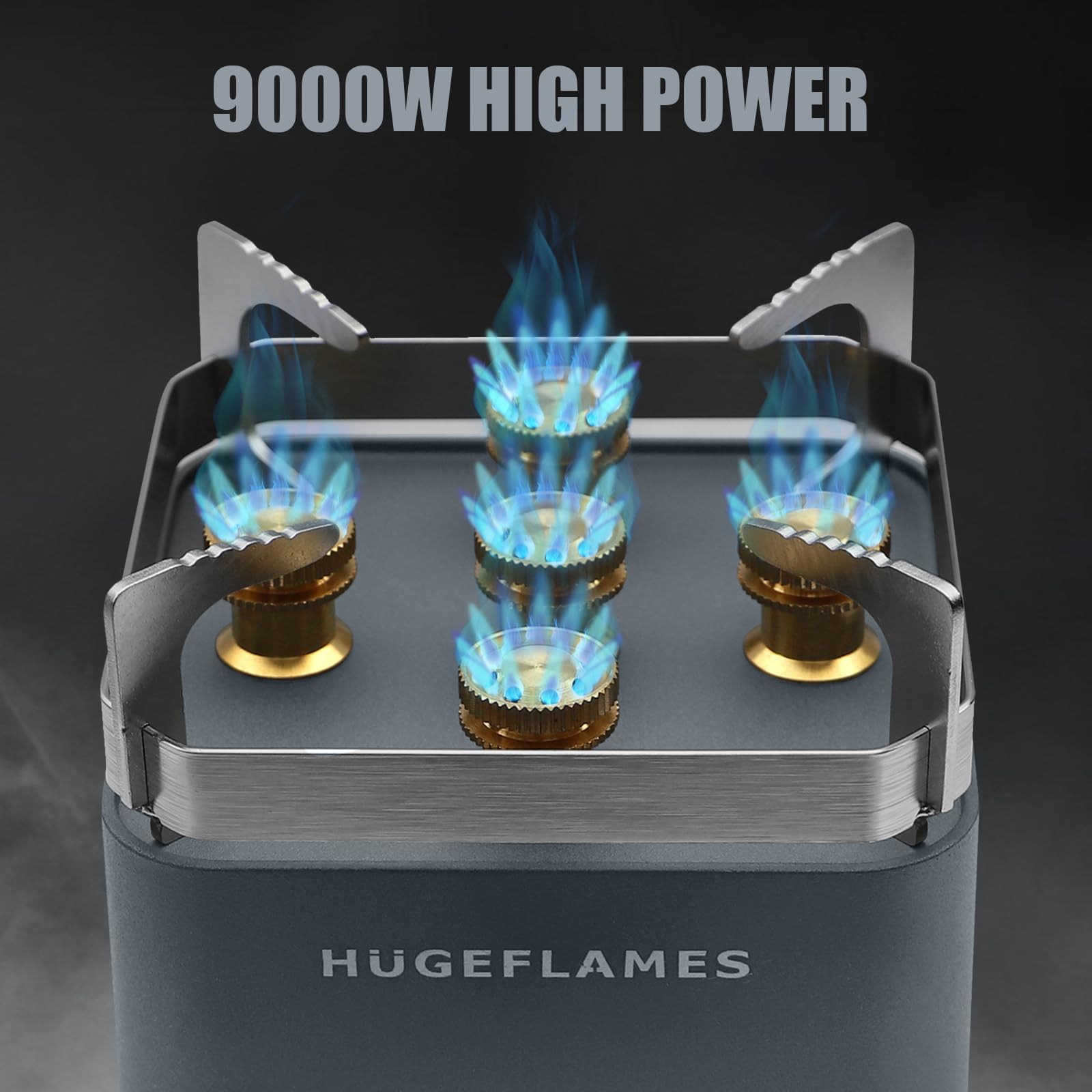 HugeFlames outdoor camping stove in use at a campsite for quick meals.