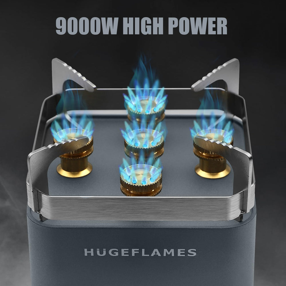 HugeFlames outdoor camping stove in use at a campsite for quick meals.
