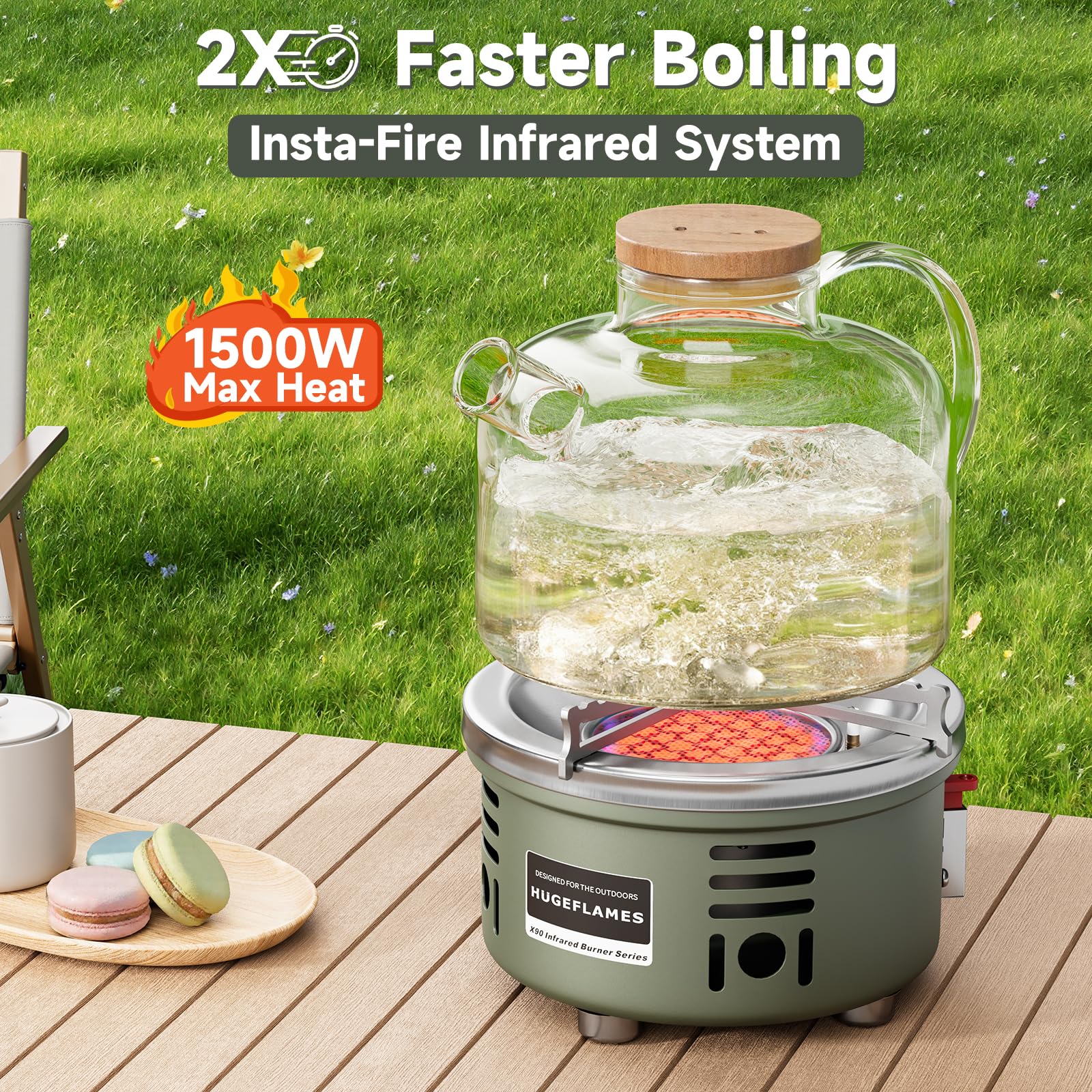 HUGEFLAMES portable camping stove 1500W for fast outdoor meals