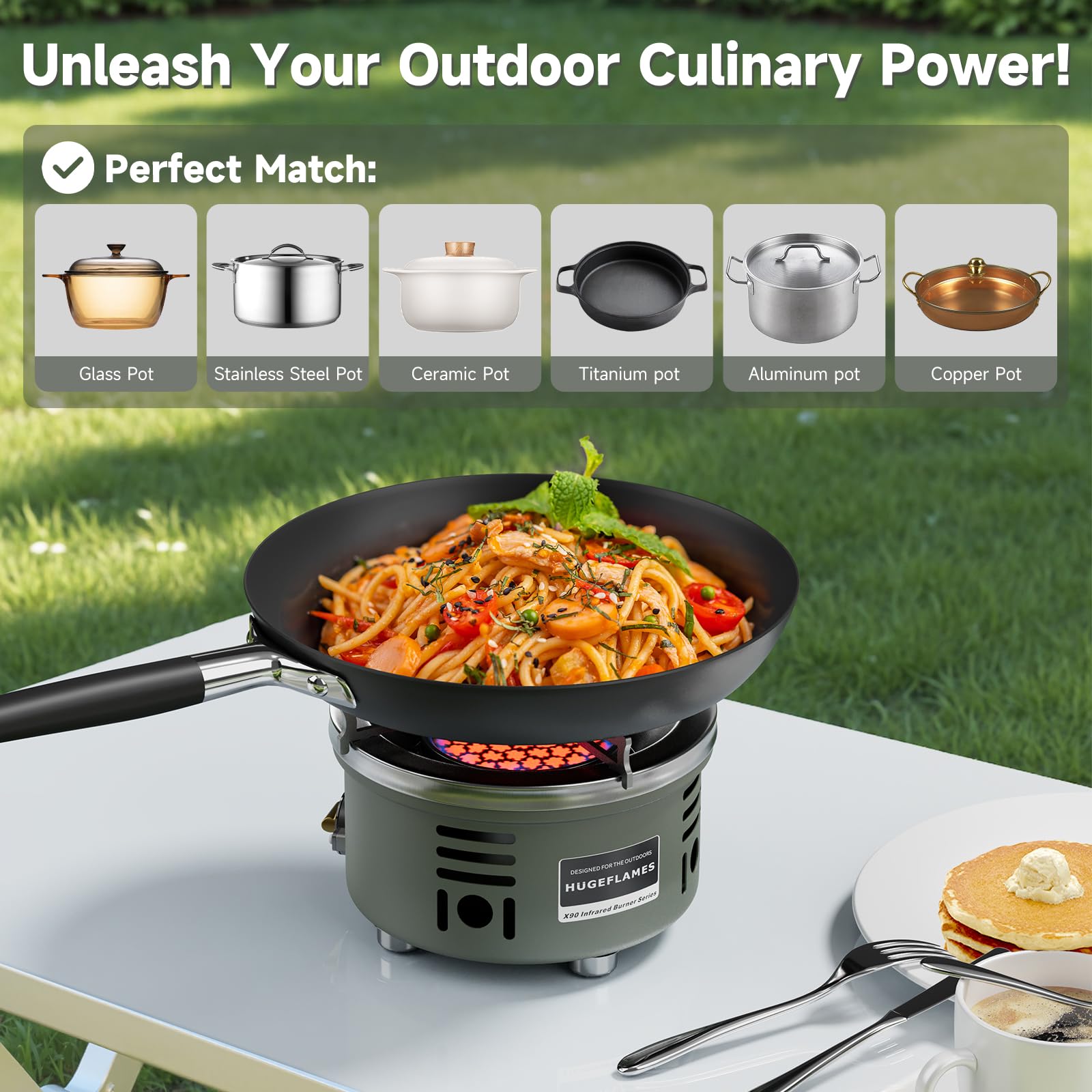HUGEFLAMES windproof infrared stove with adjustable flame for varying conditions