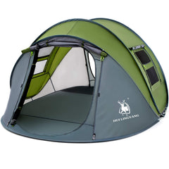HUI LINGYANG 4-person pop-up tent exterior in green ready for quick family camping.
