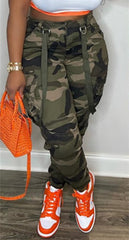HuiSiFang camo cargo pants side pocket detail highlighting practical storage