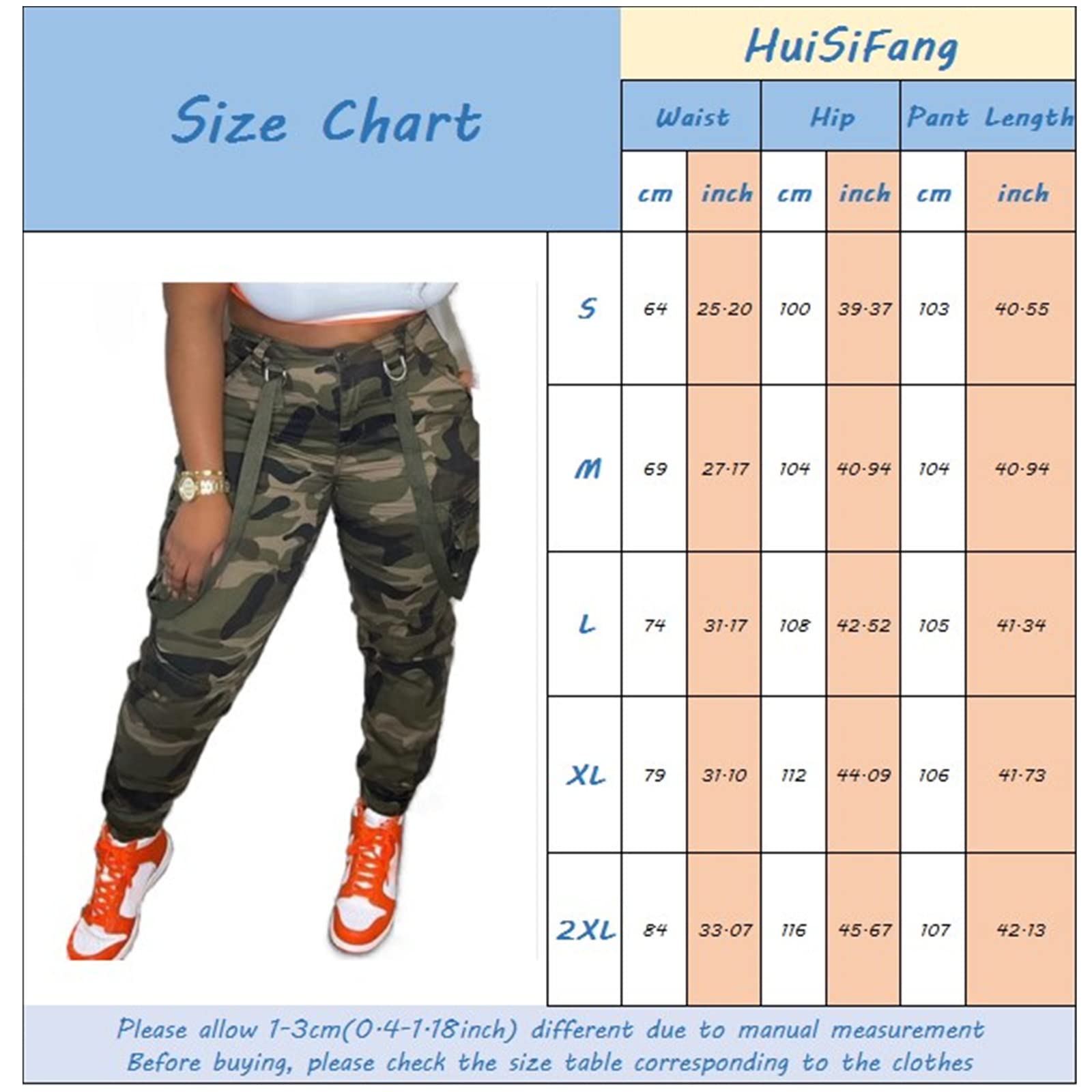 HuiSiFang women's cargo pants urban walking style closeup