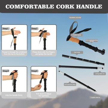 HUINING hiking poles with breathable straps support secure grip on uneven terrain.