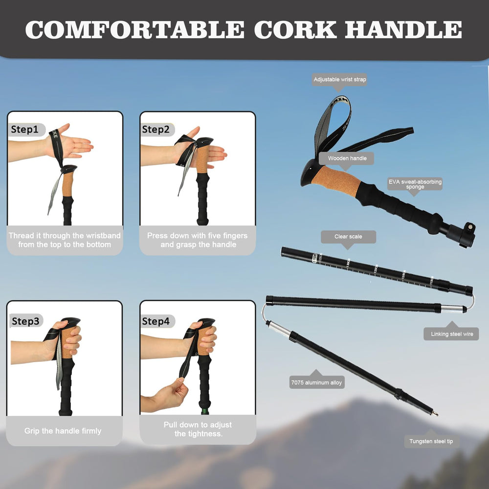 HUINING hiking poles with breathable straps support secure grip on uneven terrain.