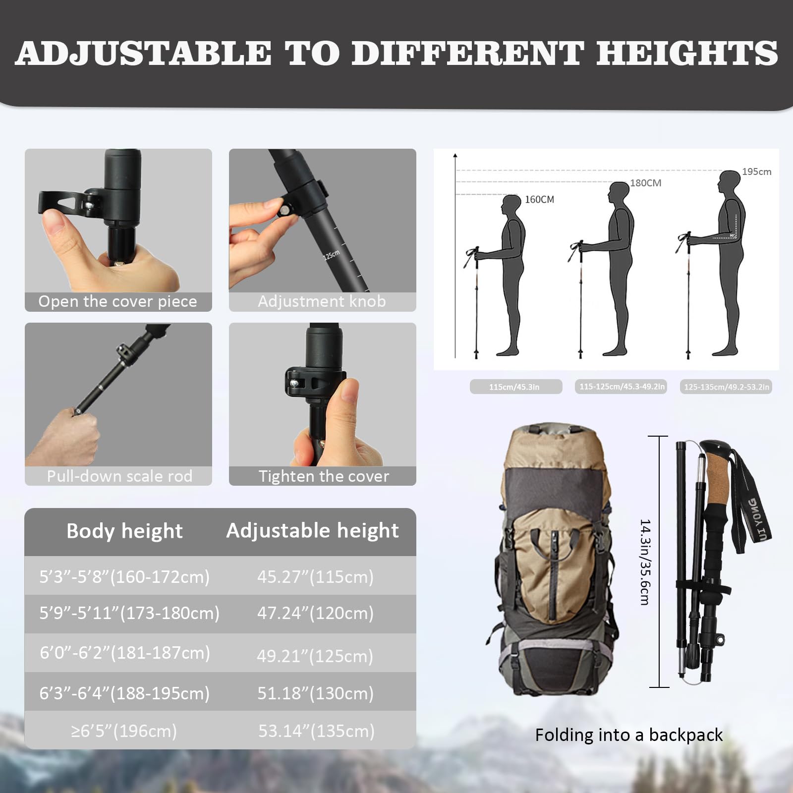 HUINING cork-handled trekking poles offer warm, comfortable grip for long hikes.