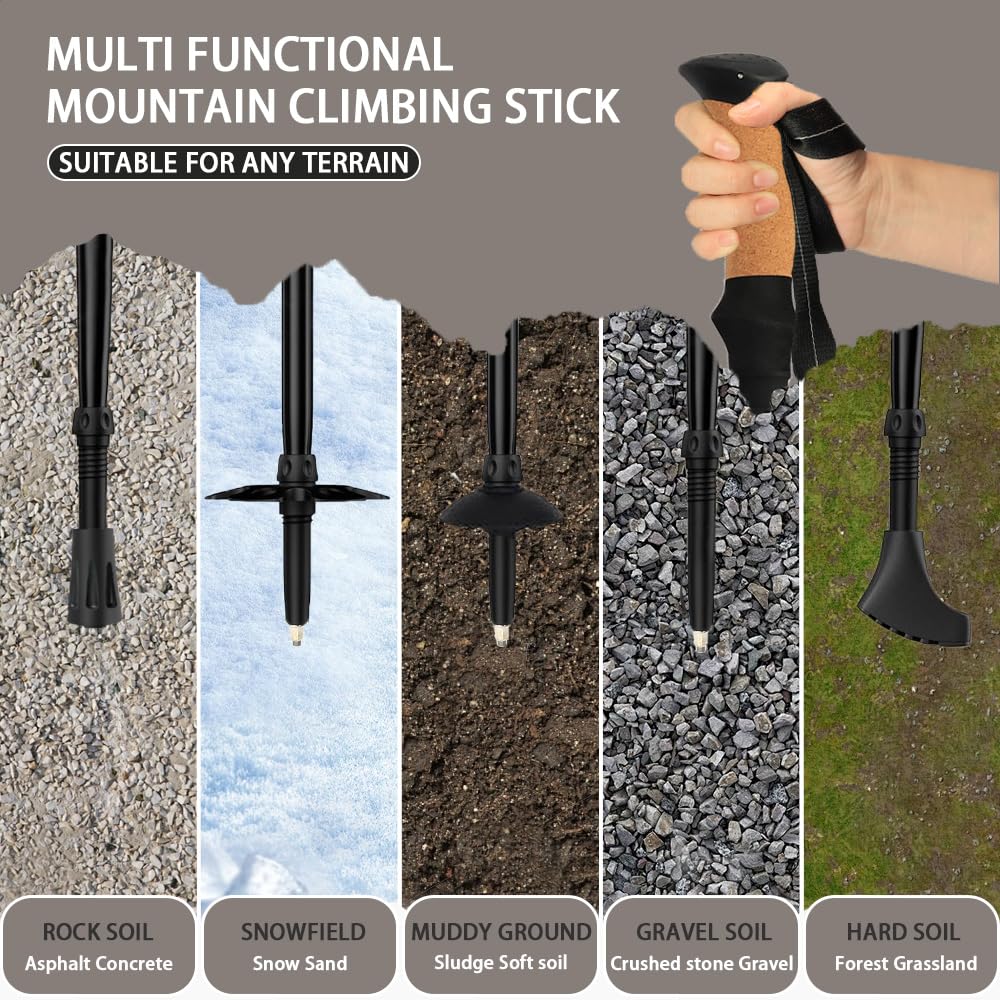 HUINING tungsten-tip trekking poles grip rough terrain for stable footing.