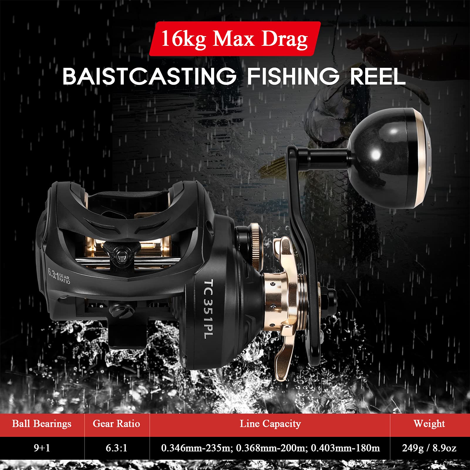 Brass main and pinion gears in HUIOP reel for lasting power.