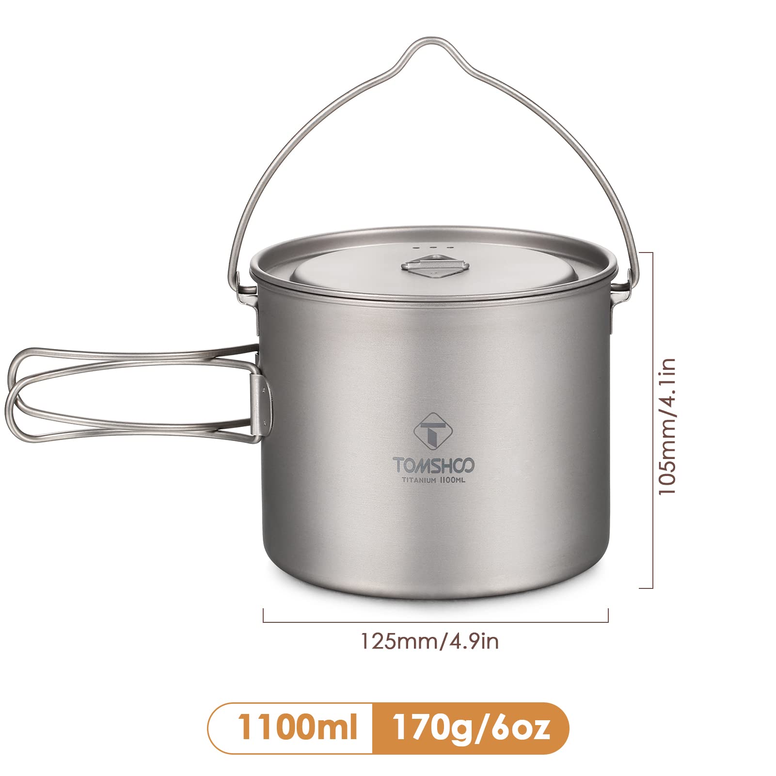 HUIOP foldable-handle closeup, titanium camping pot showing compact design for pack-friendly cooking