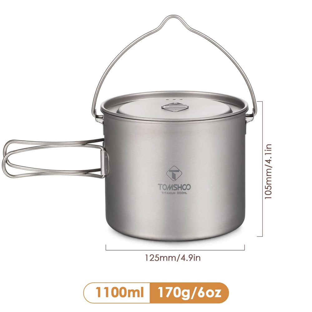 HUIOP foldable-handle closeup, titanium camping pot showing compact design for pack-friendly cooking