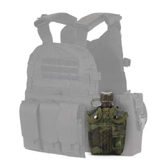 Felt-lined HUIOP canteen cover protects the bottle during transport.
