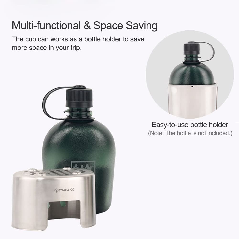 HUIOP canteen cup stand stainless steel close-up showing durability.