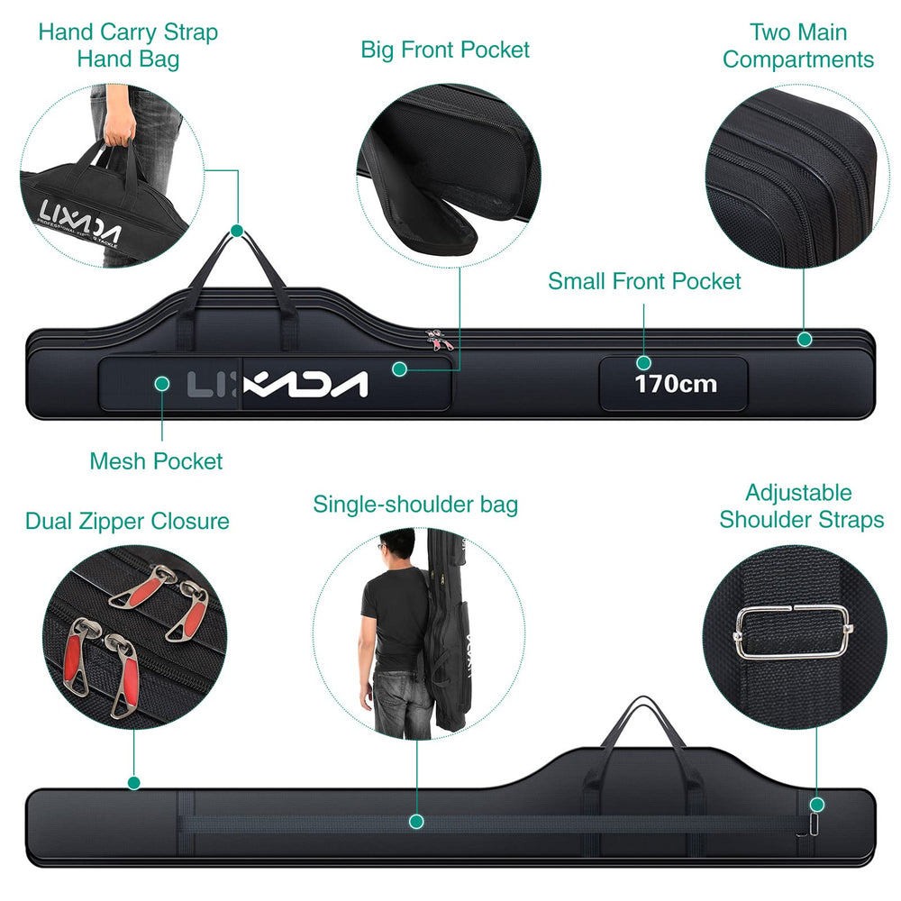 HUIOP bag front zipper pocket for extra tackle storage and organization.