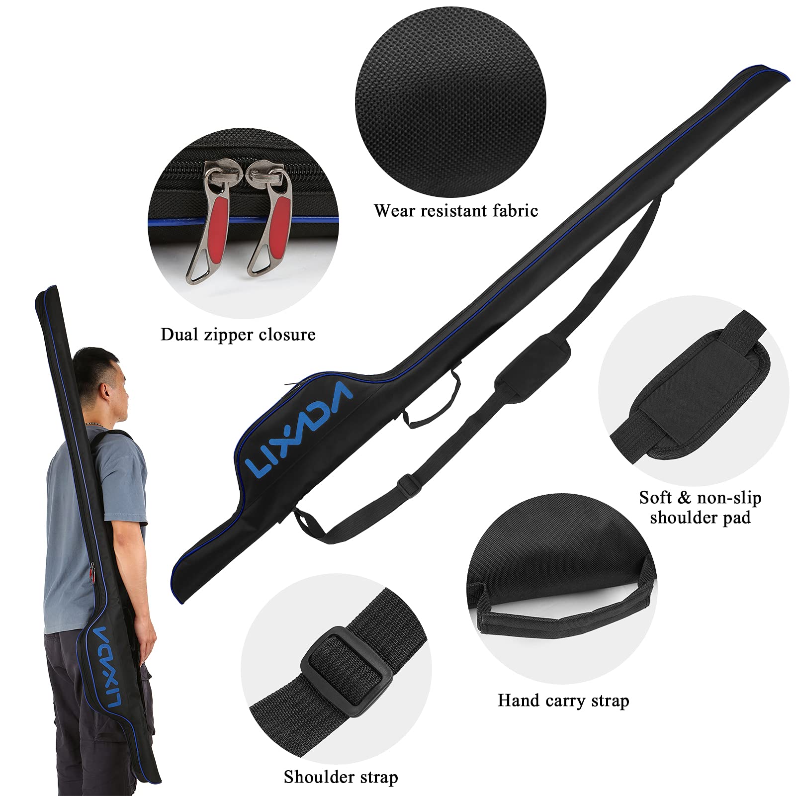 HUIOP rod case with large capacity fits 1-2 rods and reels.