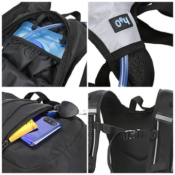 Bladder pocket on HUIOP hydration backpack compatible with 2 L reservoir.