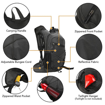 Front pocket of HUIOP hydration backpack for quick access to essentials.