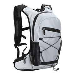Front view of HUIOP hydration backpack with reflective fabric for high visibility.