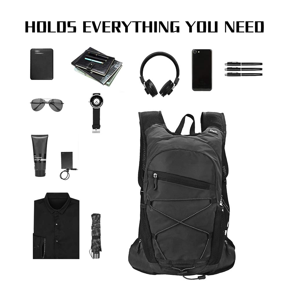 Side mesh pockets of HUIOP hydration backpack for water bottle storage.