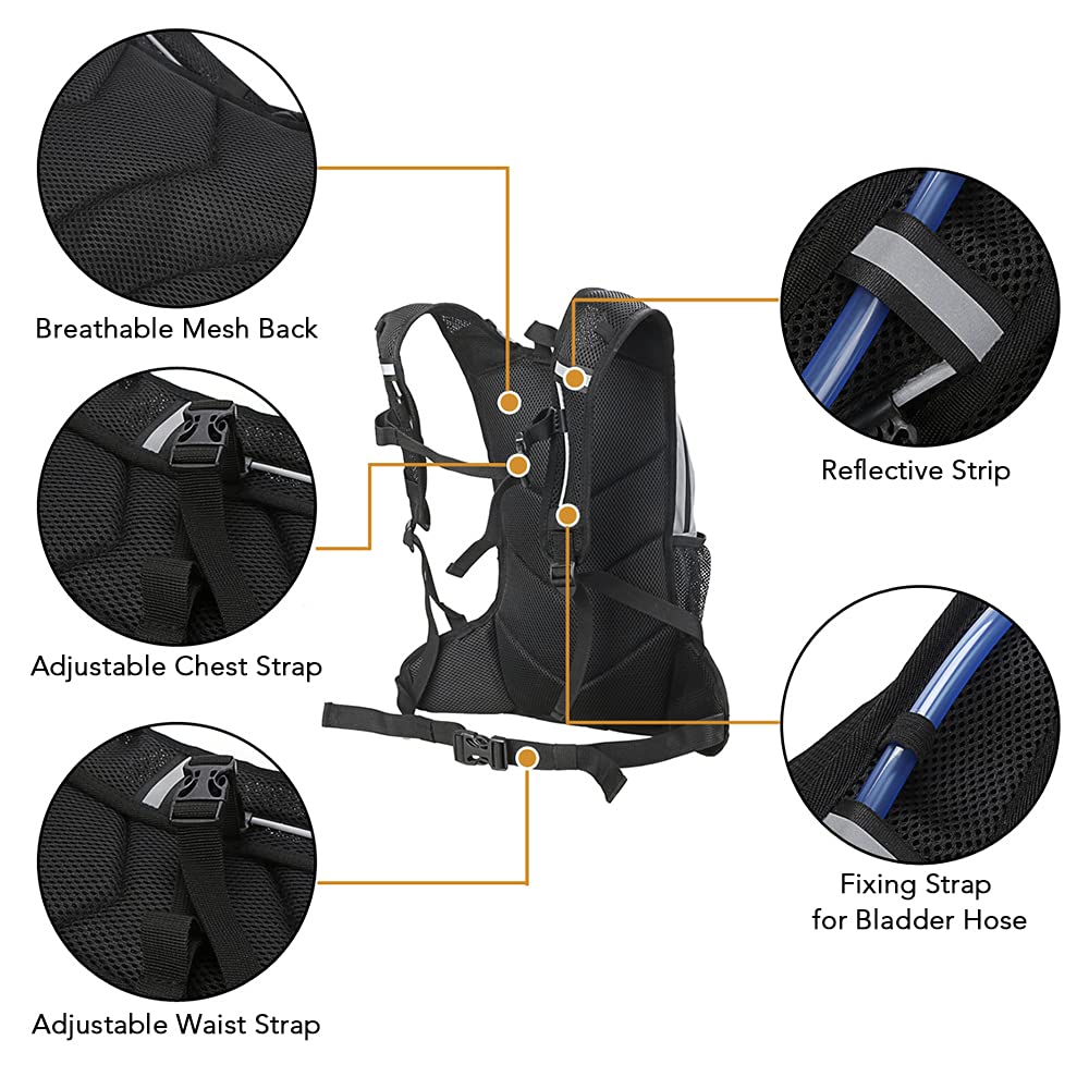 Waist pockets of HUIOP hydration backpack secure items during activity.