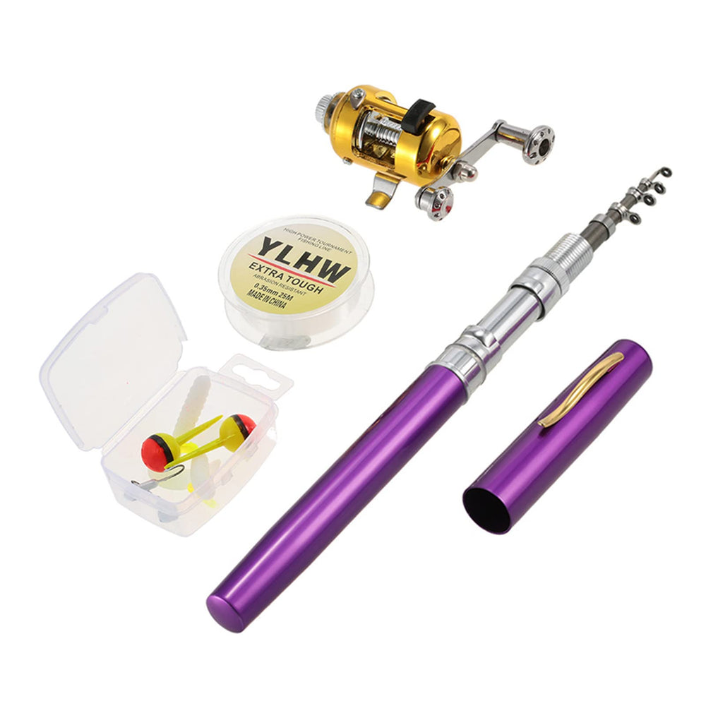 HUIOP mini telescopic rod with purple 39in length and compact reel