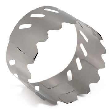 HUIOP stove windscreen packs light for backpacking and picnics.