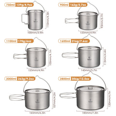 HUIOP titanium camping pot 900ml highlighting compact form for hiking.
