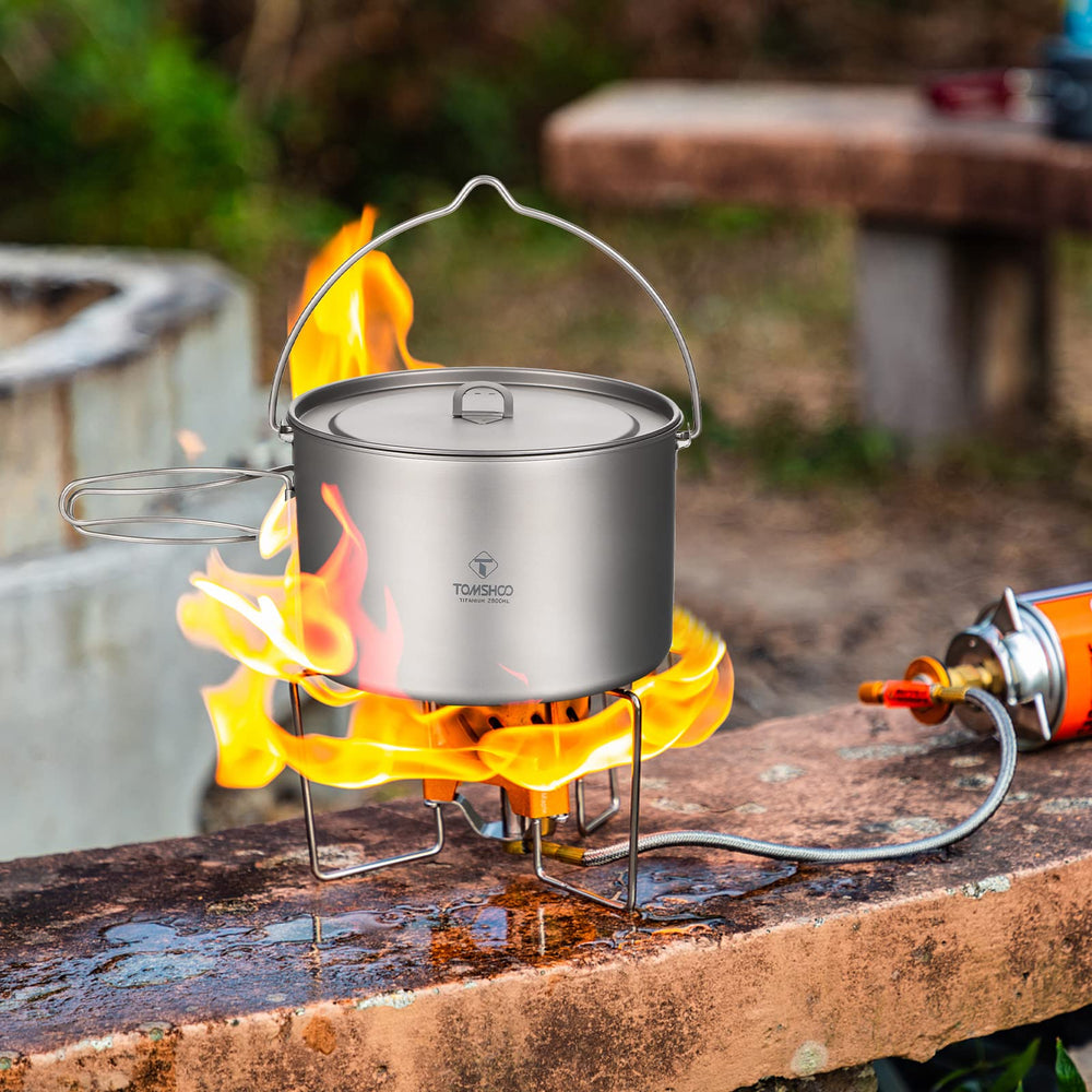 HUIOP titanium pot 2000ml backpacking ready for camp meals.
