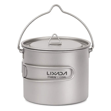 HUIOP titanium pot 750ml with lid on for easy transport.