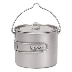 HUIOP titanium pot 750ml with lid on for easy transport.