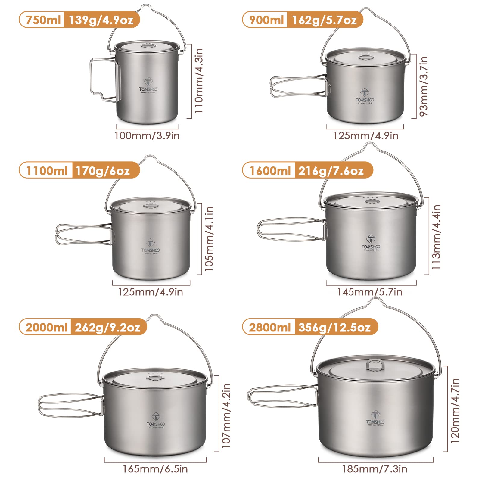HUIOP titanium pot 900ml with foldable handle for compact packing.