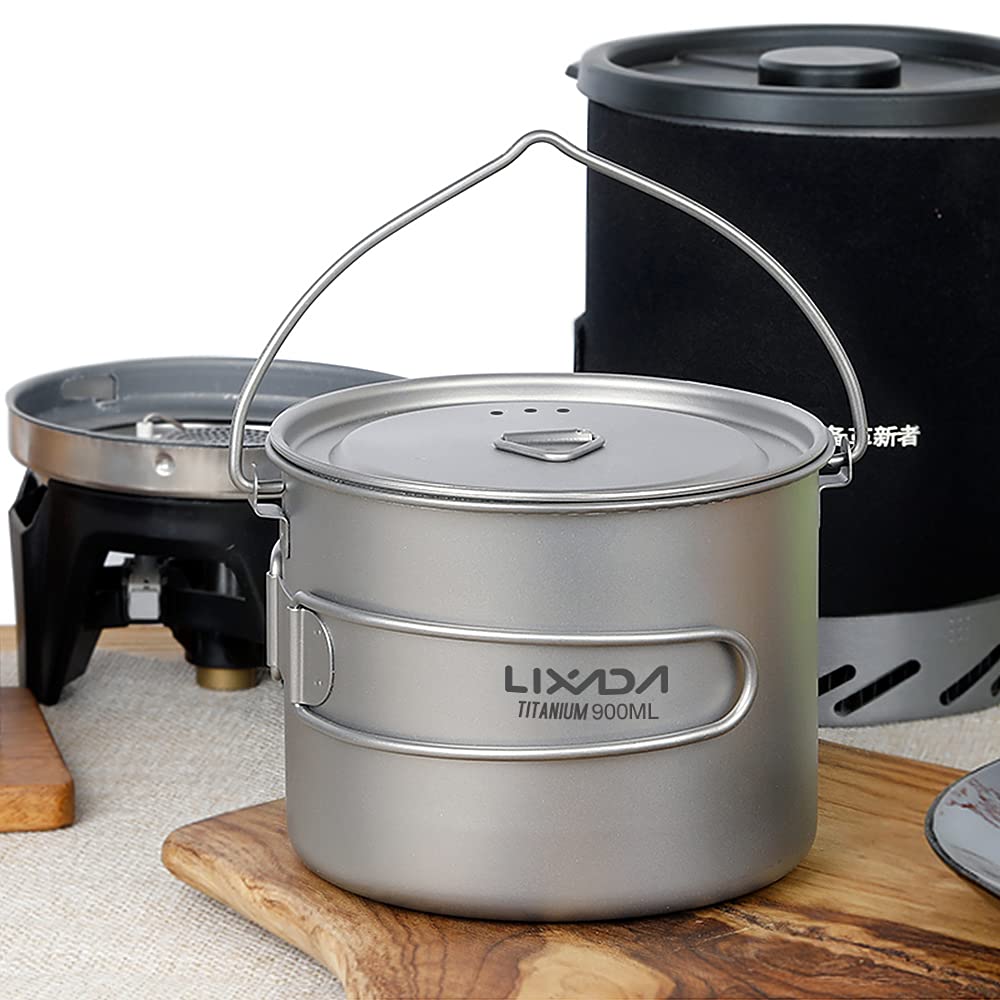 HUIOP titanium pot 900ml ideal for compact cooking and hydration on the trail.