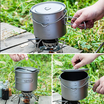 HUIOP pot on stove demonstrates quick heat transfer outdoors.