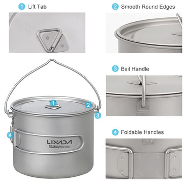 HUIOP titanium pot titanium surface closeup highlights durability and lightweight construction.