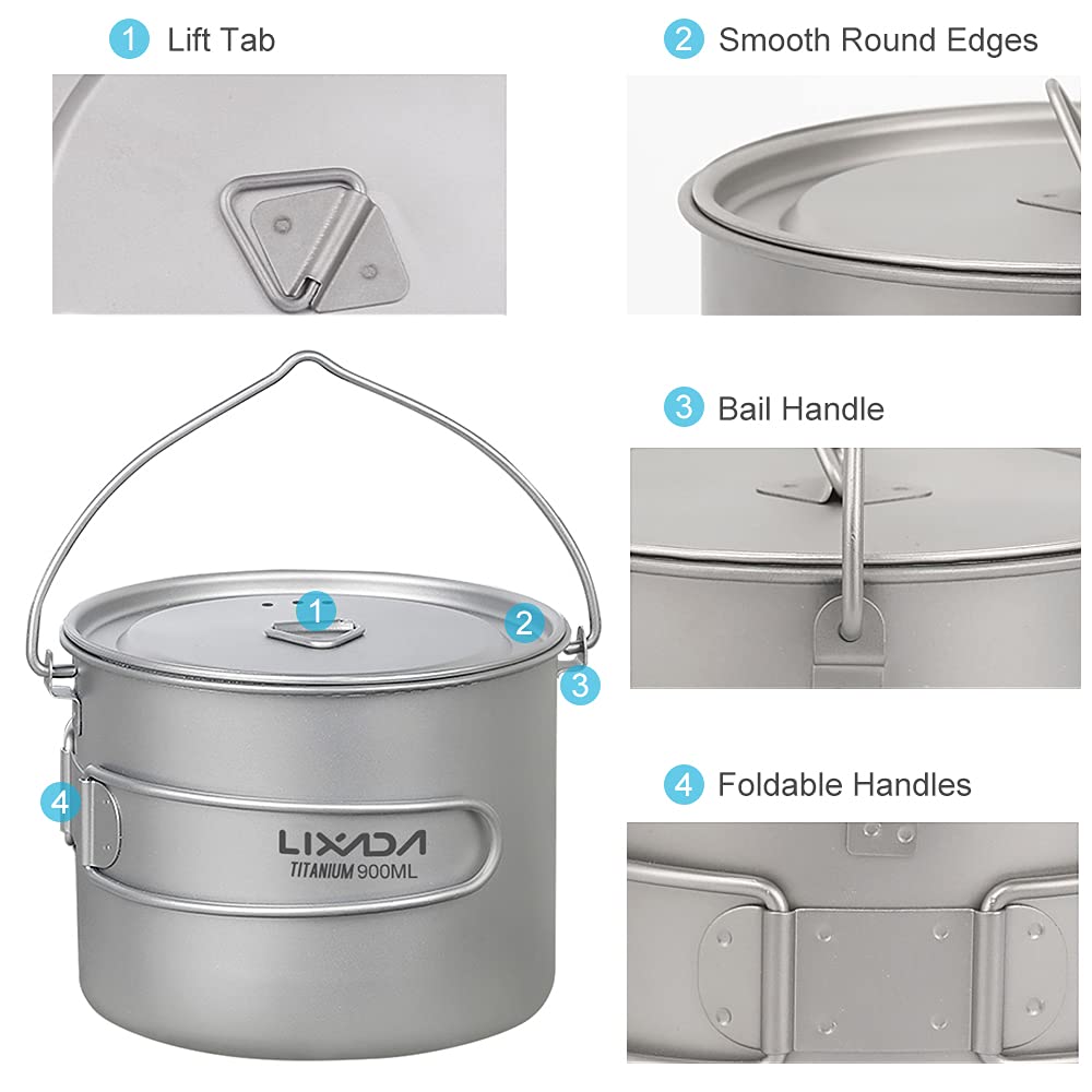 HUIOP titanium pot titanium surface closeup highlights durability and lightweight construction.