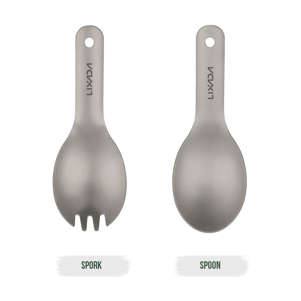 HUIOP titanium spoon in a compact outdoor kit with matte finish
