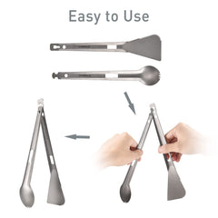 HUIOP Titanium Tongs can be separated into a spork and spatula for flexible dining in the field.