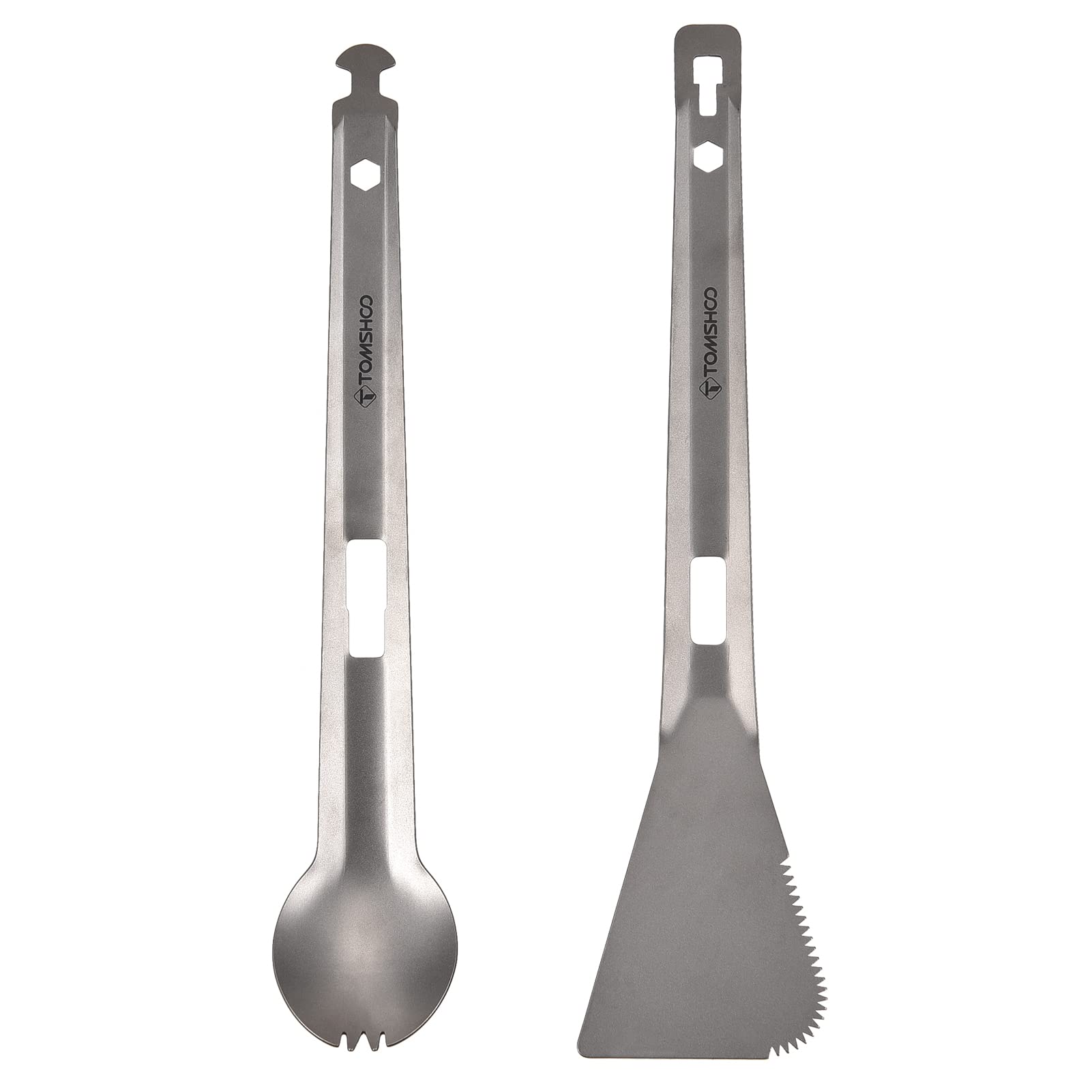 HUIOP Titanium Tongs with Spork attachment, ideal for versatile outdoor meals on hikes.