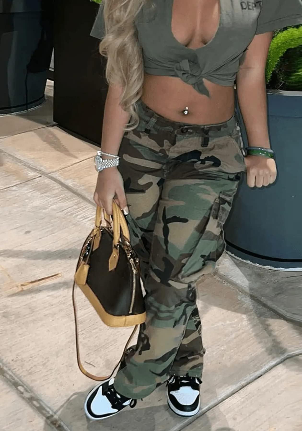 HuiSiFang camouflage print straight leg pants for casual daily wear and easy movement.