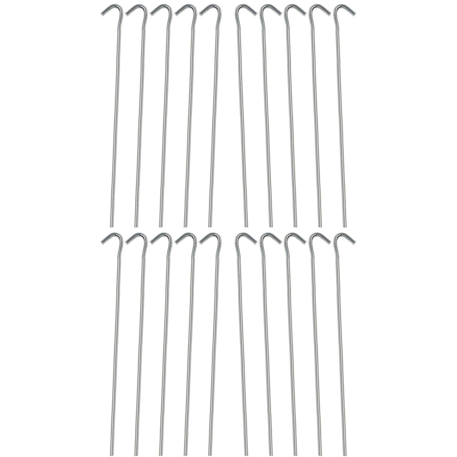 Huji 20PCS galvanized tent pegs with sturdy ground support for camping.