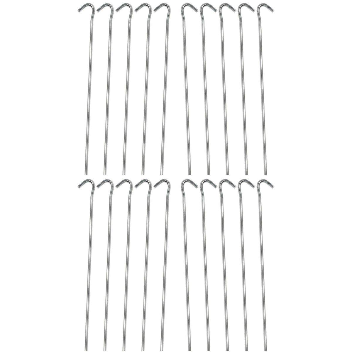 Huji 20PCS galvanized tent pegs with sturdy ground support for camping.