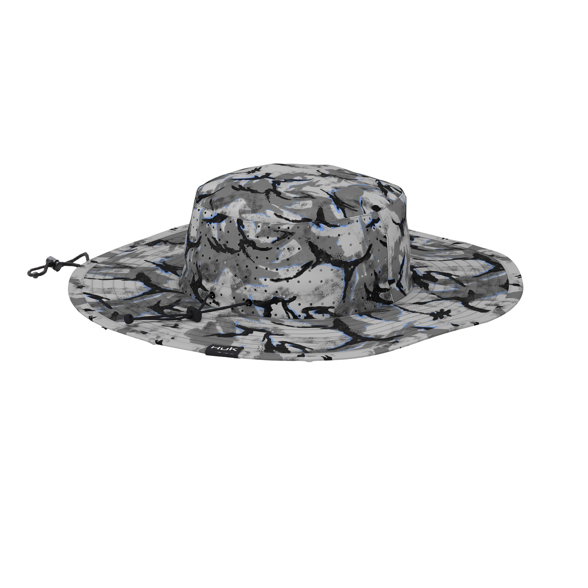 HUK Boonie Hat showing adjustable chin strap for windy conditions
